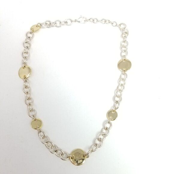 Vintage Anne Klein Chunky Chain Necklace, Silver Tone with Gold Tone Discs - Picture 1 of 6